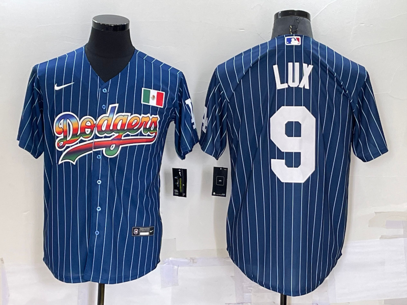 Men's Navy Los Angeles Dodgers #9 Gavin Lux Mexico Rainbow Cool Base Stitched Baseball